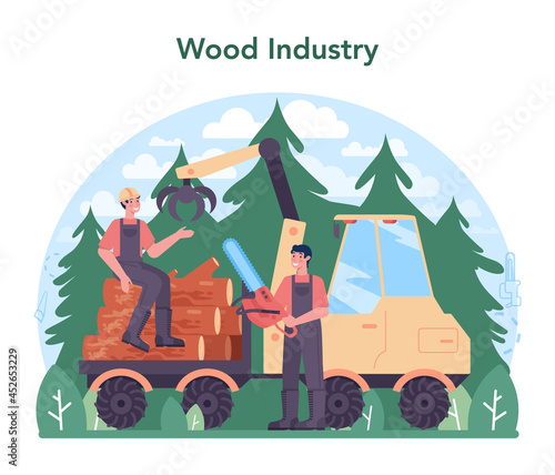 Wood industry and timber production. Logging and woodworking