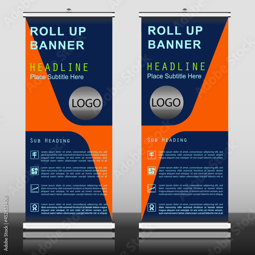 850:2000 Standard Size Roll Up Design, colors scheme vector template for Business, Advertisements, Marketing, Promotion, Seminar, Offer, Discounting