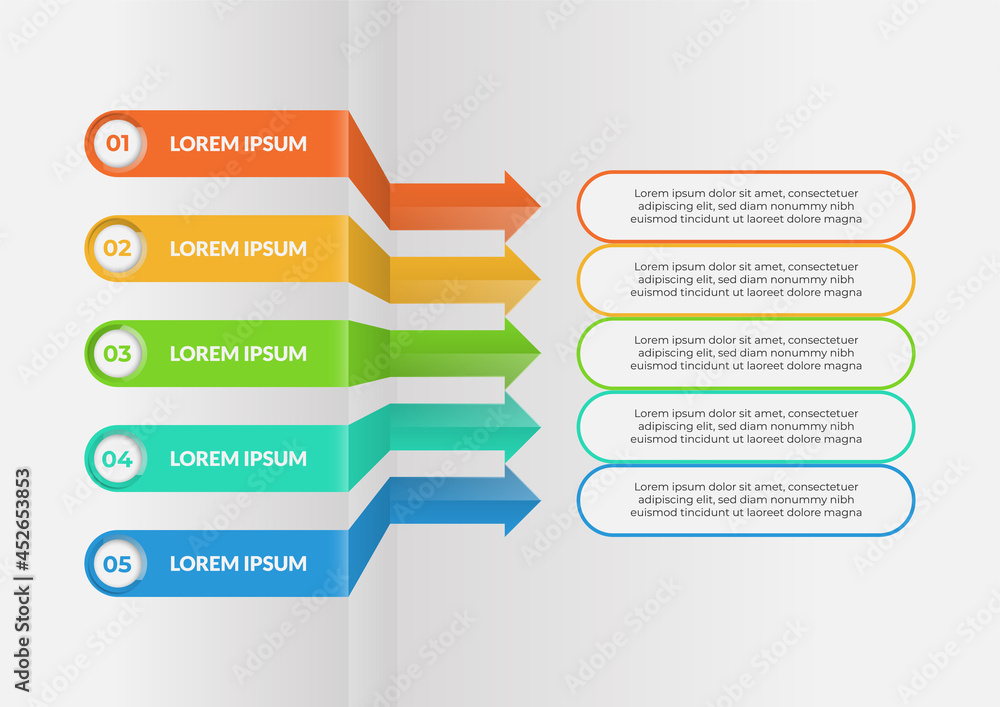 Fototapeta premium Five arrows infographic elements. Business template for presentation