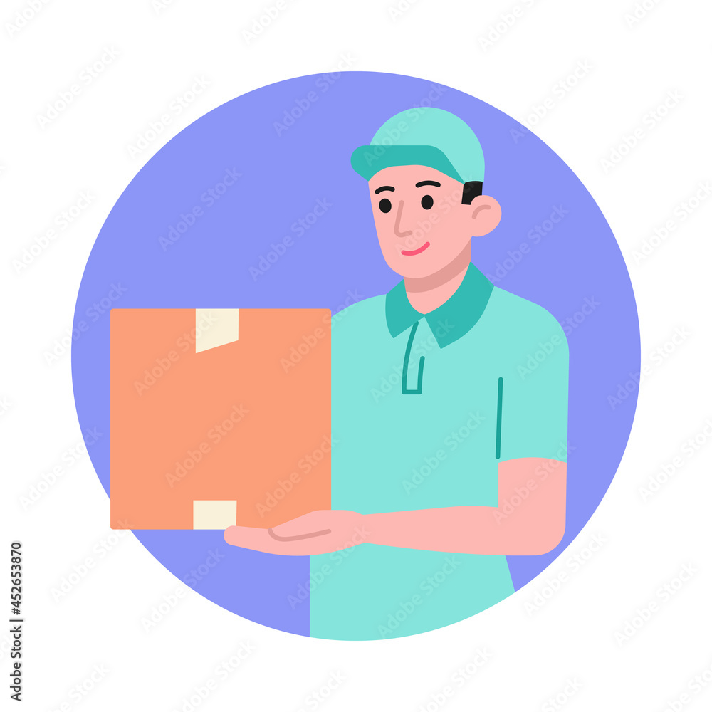 Delivery man with parcel box vector illustration