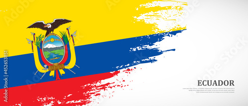 National flag of Ecuador with textured brush flag. Artistic hand drawn brush flag banner background