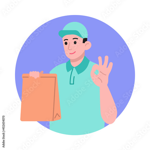 Delivery man with paper bag vector illustration