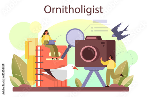 Ornithologist concept. Professional scientist study birds. Zoologist