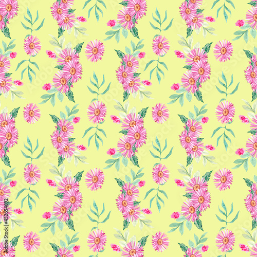 Seamless pattern with autumn pink flowers 1
