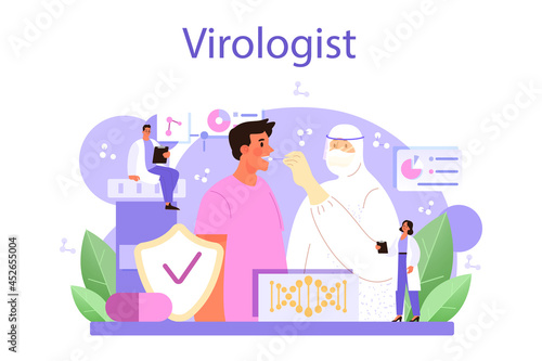 Virologist concept. Scientist studies viruses and bacteria in a laboratory