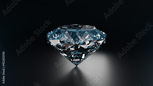 diamonds Gem placed on reflection background 3d rendering.dark scene 3d rendering diamond.3d Render White diamond jewelry on backlight background. 