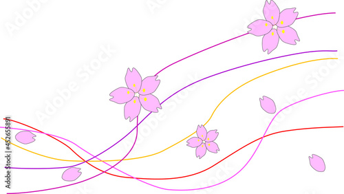 線の流れる可愛い桜の背景素材