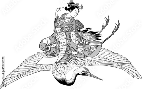 浮世絵　鳥にのっている少女　その3
