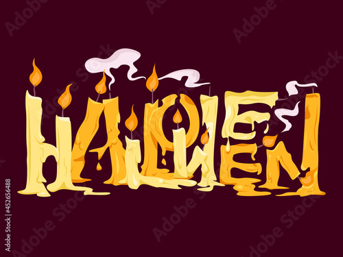 Halloween Text with the Melted Candles in Horror Style.