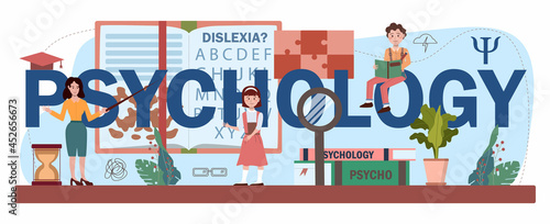 Psychology typographic header. Mental and emotional health school course