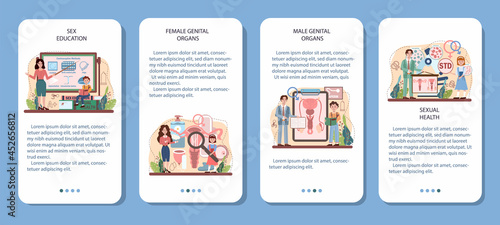Sexual education mobile application banner set. Sexual health lesson