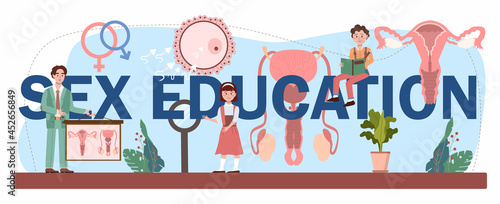 Sex education typographic header. Sexual health lesson for young people