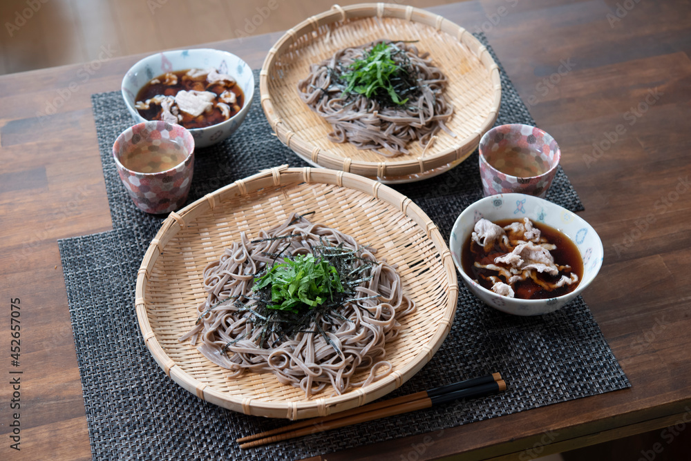 日本の食卓,ざる蕎麦,家庭料理,蕎麦,肉つけ蕎麦,