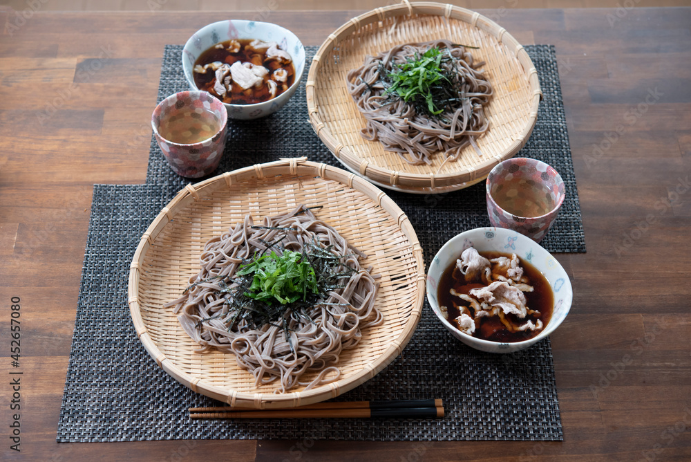 日本の食卓,ざる蕎麦,家庭料理,蕎麦,肉つけ蕎麦,
