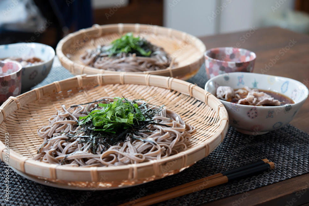 日本の食卓,ざる蕎麦,家庭料理,蕎麦,肉つけ蕎麦,