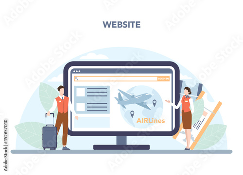 Stewardess online service or platform. Flight attendants help passenger
