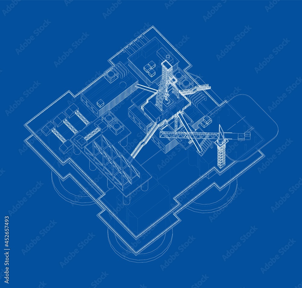 Offshore Oil Rig. Vector rendering of 3d