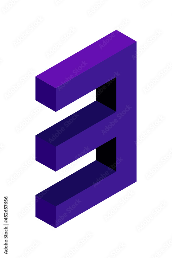 Dark blue number 3 in isometric style. Isolated on white background. Learning numbers, serial number, price, place. Dark blue number 3 in isometric style. Isolated on white background. Learning numbers, serial number, price, place.
