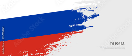 National flag of Russia with textured brush flag. Artistic hand drawn brush flag banner background