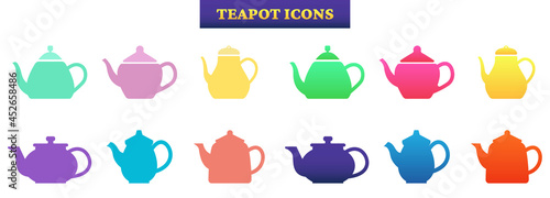 Colorful teapot vector icon set