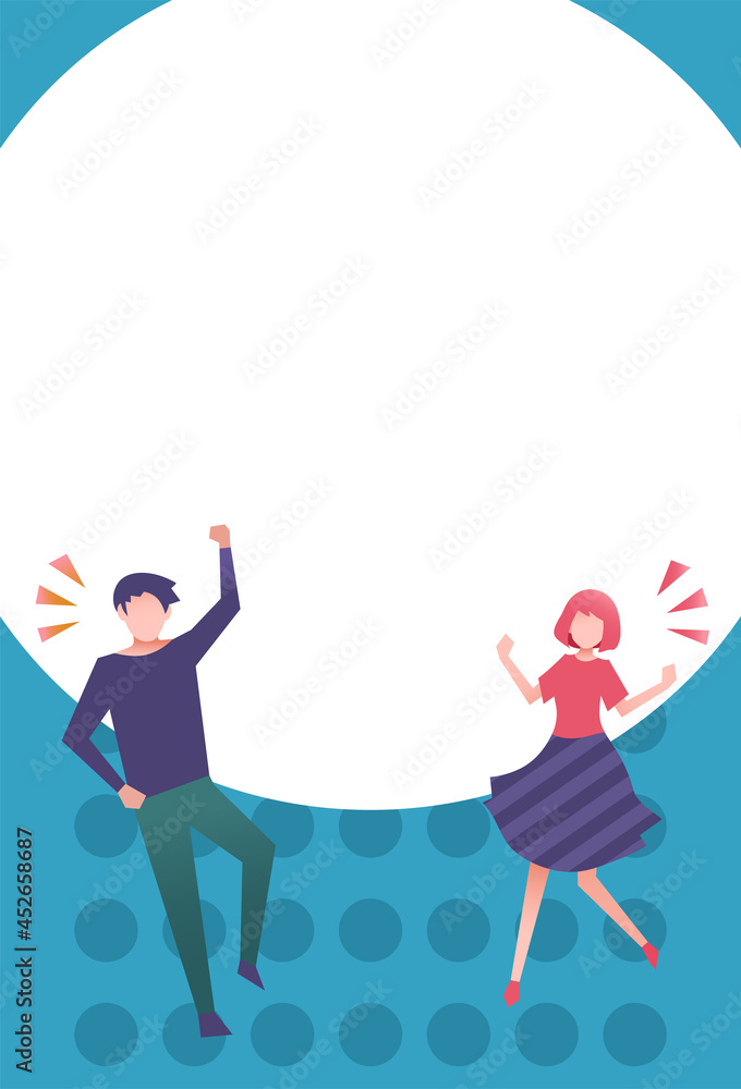 喜んでいる若い男女 フレーム 人物フラットイラスト Stock Vector Adobe Stock