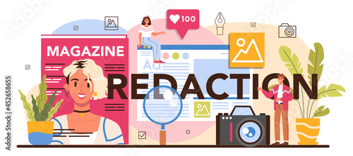 Redaction typographic header. Journalist and designer working on magazine