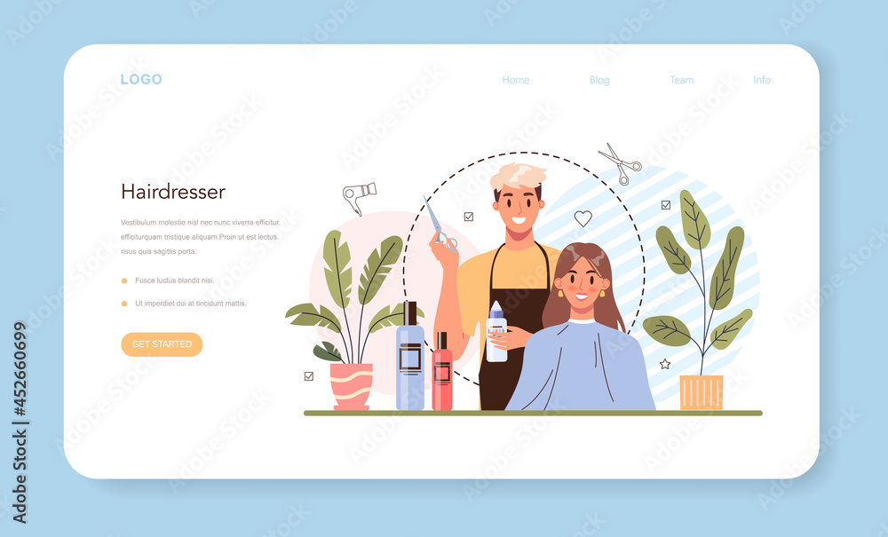 Hairdresser web banner or landing page. Idea of hair care in salon
