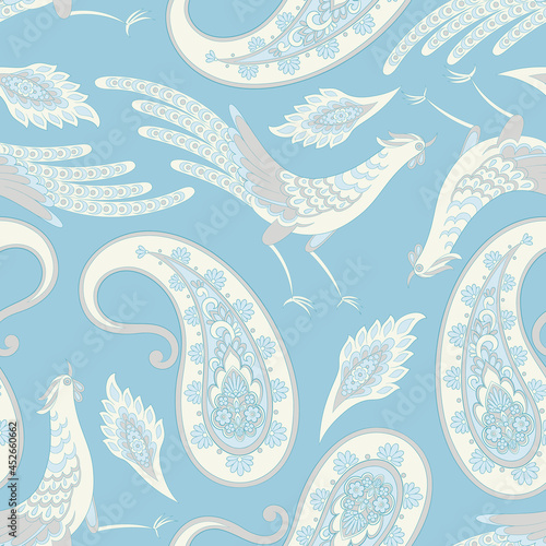 Asian Bird and Floral Paisley pattern, great vector design for any purposes. Seamless background