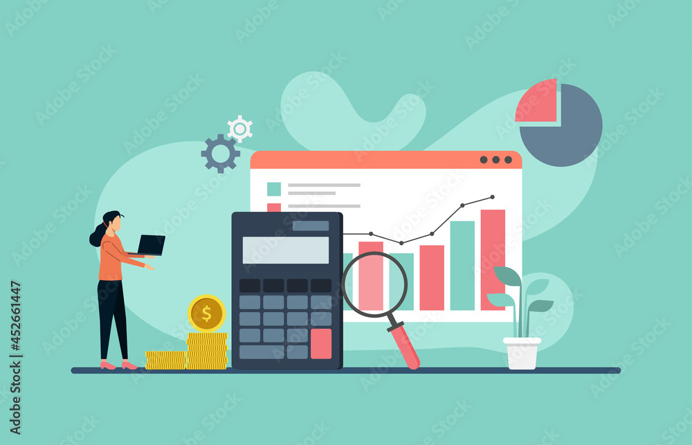 Financial management, business analysis concept. Calculating financial risk vector illustration. Financial management, business analysis concept. Calculating financial risk vector illustration.