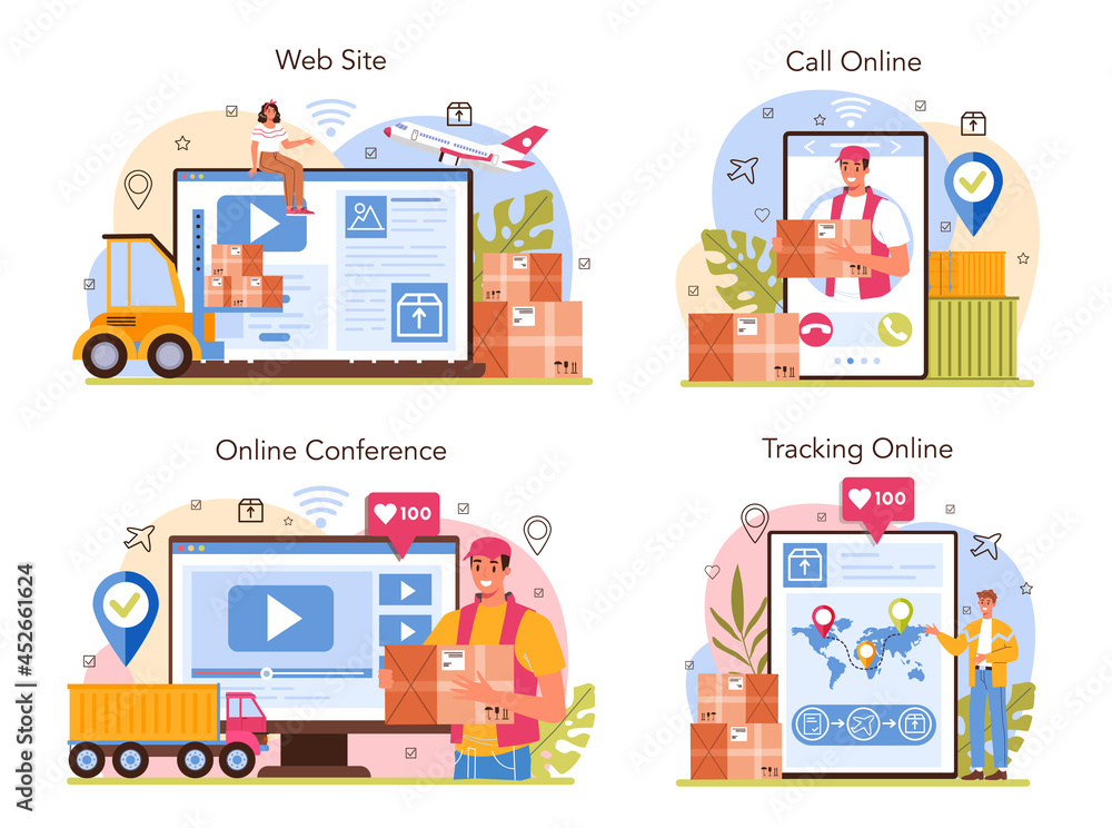 Logistic online service or platform set. Idea of transportation, distribution Logistic online service or platform set. Idea of transportation, distribution