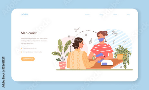 Manicurist service web banner or landing page. Beauty salon worker