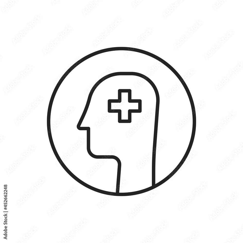 mental health icon like thin line head with cross mental health icon like thin line head with cross