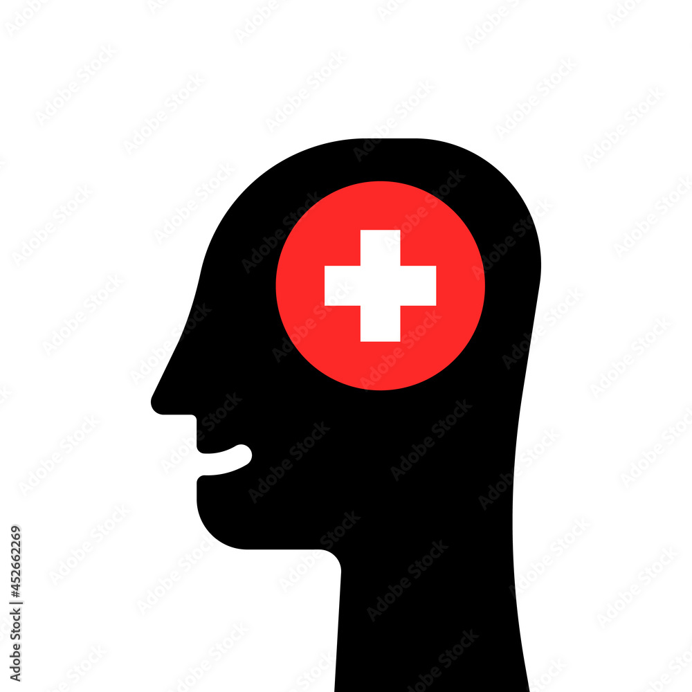 abstract head with cross like mental health icon abstract head with cross like mental health icon