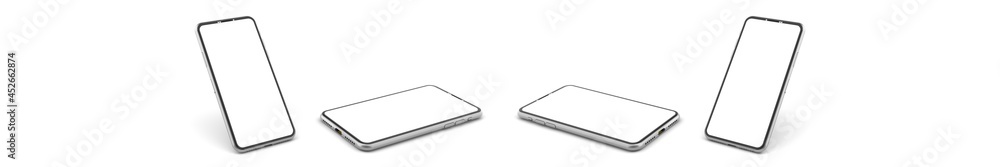 3D rendering of mockups Smartphone white screen on white floor, Mobile phone mockup tilted to the ground. Smartphone white screen can be used for commercial advertising, Isolated on white background. 3D rendering of mockups Smartphone white screen on white floor, Mobile phone mockup tilted to the ground. Smartphone white screen can be used for commercial advertising, Isolated on white background.