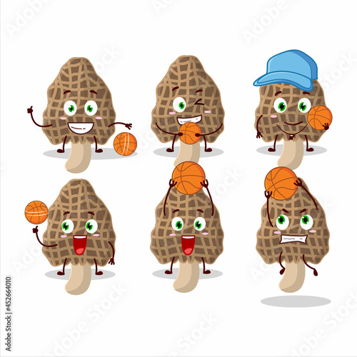 Talented morel cartoon character as a basketball athlete photo