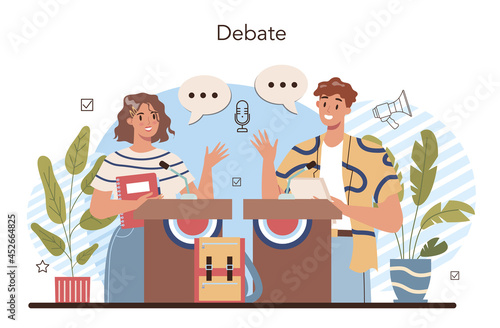 Rhetoric school class. Students training public speaking and debates