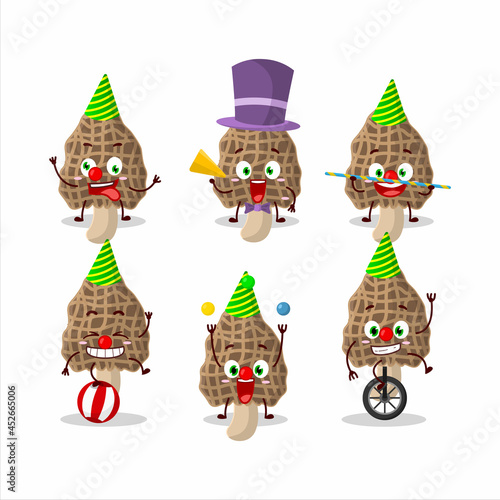 Cartoon character of morel with various circus shows