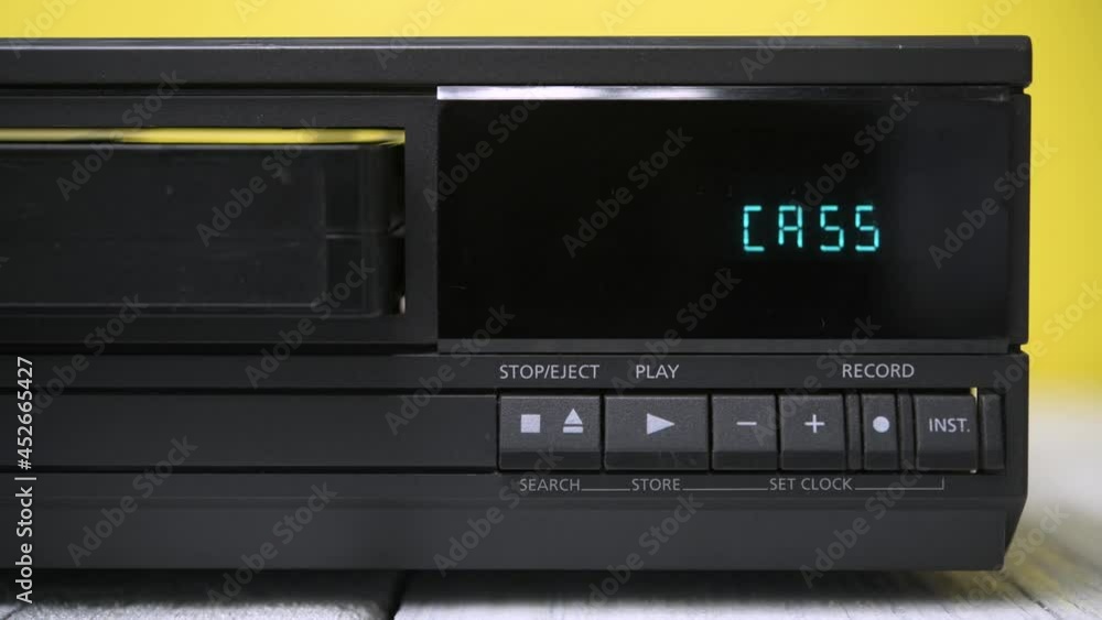 Pressing your finger on the button on the panel of the VCR ejects the video cassette. Pressing your finger on the button on the panel of the VCR ejects the video cassette.