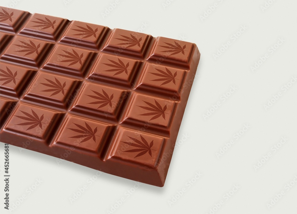 Cannabis infused chocolate bar, conceptual image Cannabis infused chocolate bar, conceptual image