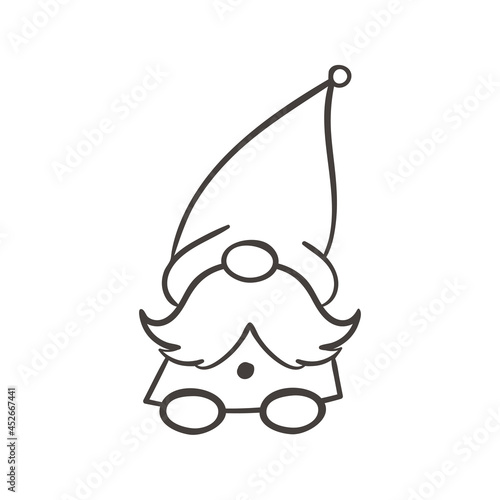 Line art Christmas gnomes design for coloring book isolated on a white background