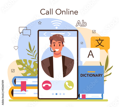 Translator online service or platform. Linguist translating text