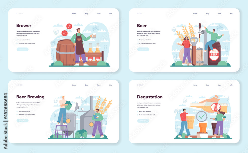 Brewery web banner or landing page set. Craft beer production, brewing process Brewery web banner or landing page set. Craft beer production, brewing process