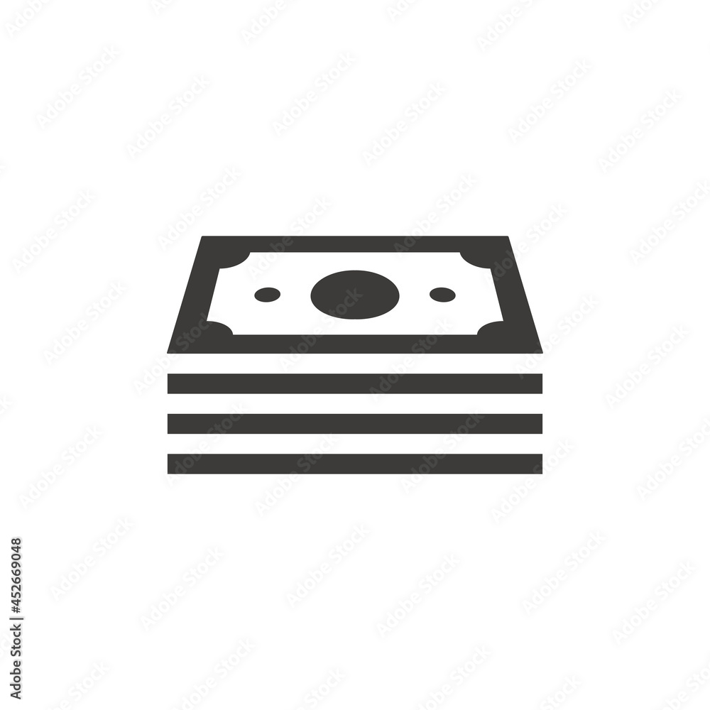 Money stack black vector icon. Finance cash symbol, pile of banknotes. Money stack black vector icon. Finance cash symbol, pile of banknotes.