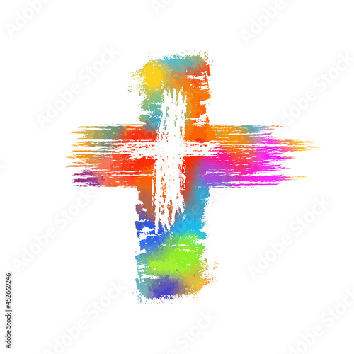 Multi-colored cross. Cross made of rainbow blots. Happy easter. Vector illustration