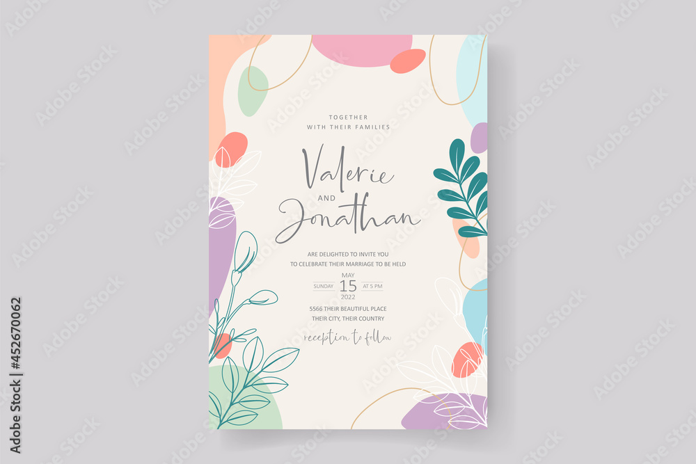 Wedding card template with pastel color background design