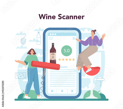 Wine online service or platform. Grape wine in a bottle and glass full