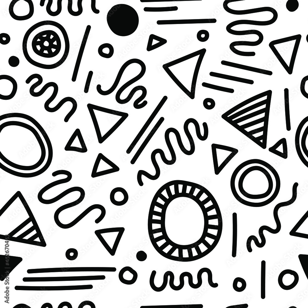 Seamless pattern of various decorative object. Black and white vector illustration. Seamless pattern of various decorative object. Black and white vector illustration.