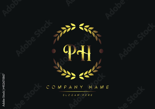 letters PH monogram logo, gold color, luxury style, Vector Illustration