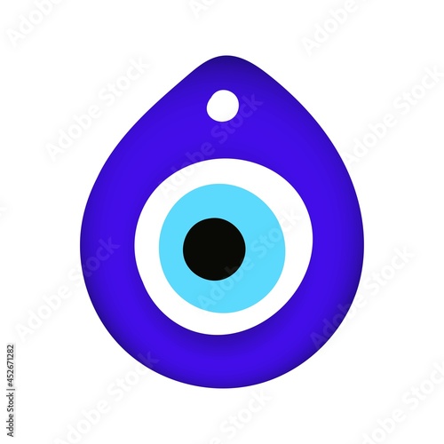 Blue oriental evil eye symbol amulet flat style design vector illustration isolated on white background, Greek or turkish nazar protection talisman.
