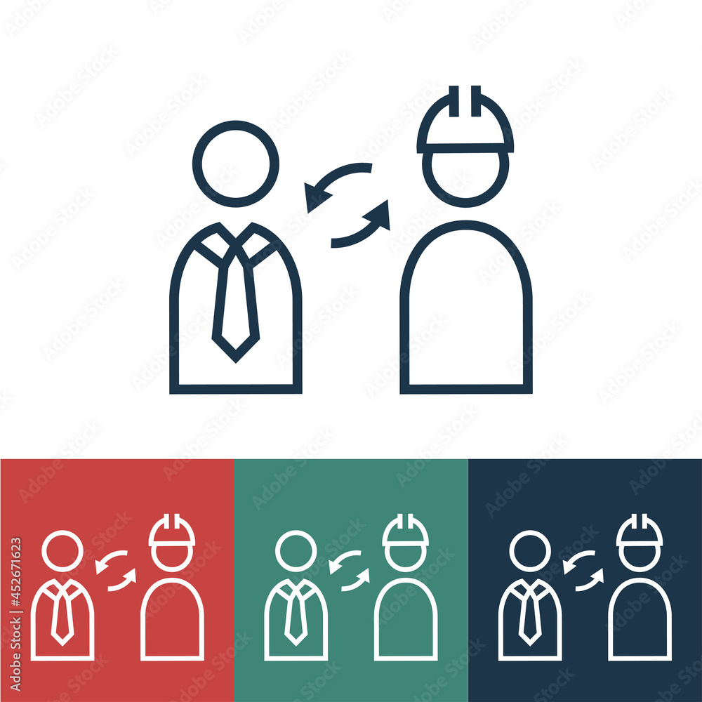 Vector linear icon businessman with worker Vector linear icon businessman with worker